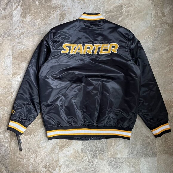Starter Bomber Jacket Mens Large Satin Coat Pittsburgh Embroidered Black - Picture 3 of 8